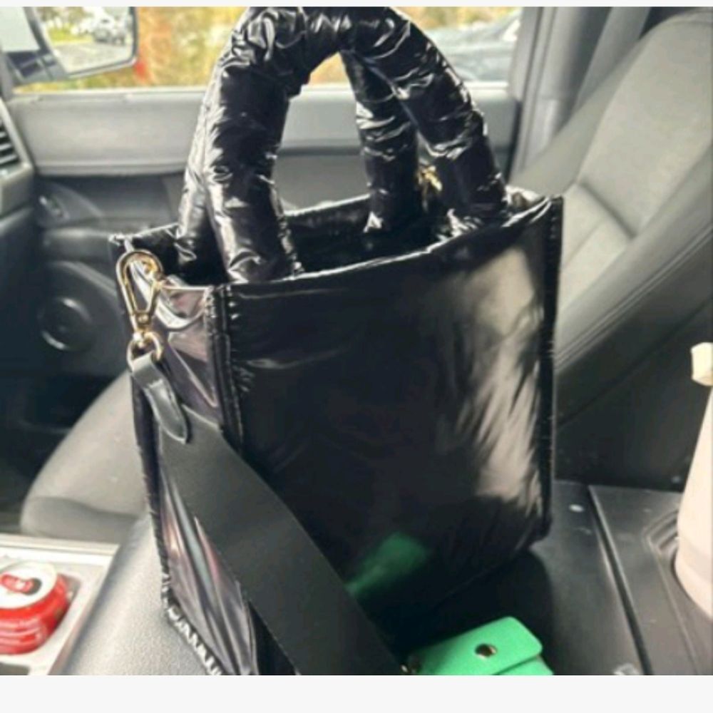 A New Day Black Puffer Mini Tote Bag Crossbody Lightweight Nylon Shoulder Purse - Picture 6 of 7